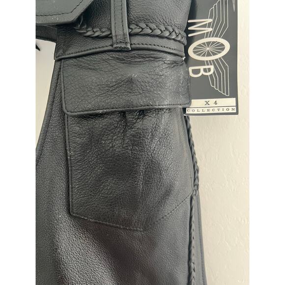 NWT MOB Women Black Braided Zippered Leather Belted Adjustable Riding Chaps 2XL - Picture 10 of 15